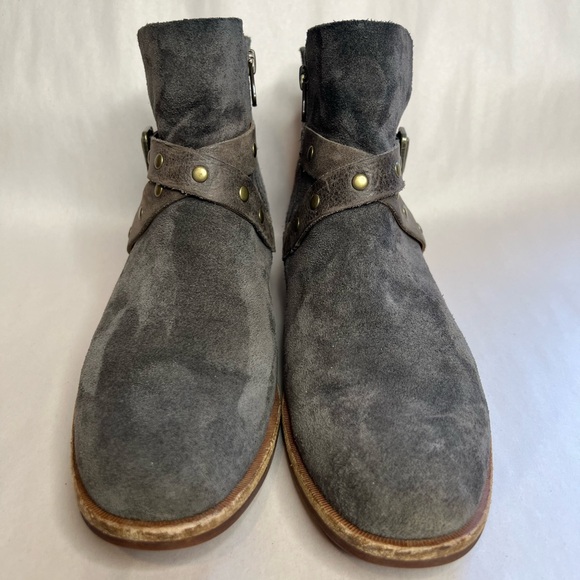 Kork Ease Kenai Gray Suede Boots Booties Ankle Buckle Strap Moto Boho - Picture 3 of 7